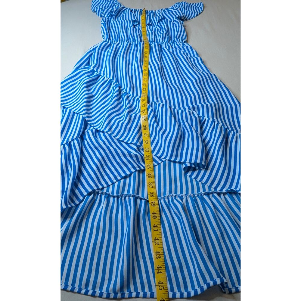 Tommy Bahama Off Shoulder Maxi Dress S Blue White Stripe Tiered Ruffle Resort - Picture 14 of 16